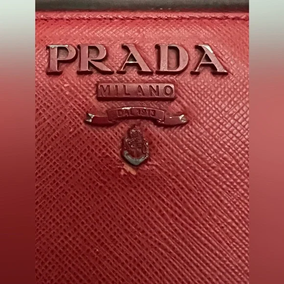 Auth PRADA Bundle Long Wallet Saffiano Shine Fuoco Red Leather, Box & Card - Picture 6 of 12